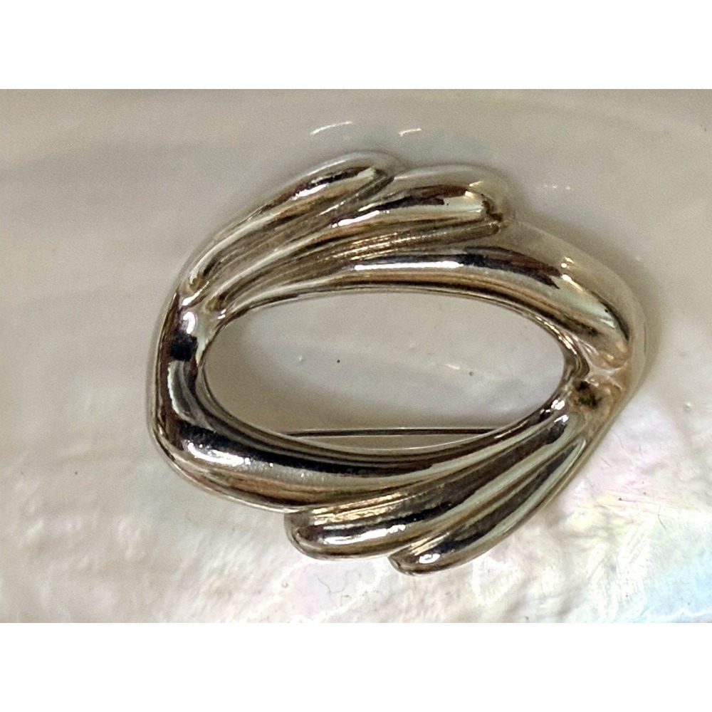 Vintage Unsigned Givenchy ? Silver Tone Oval Brooch Pin MCM Design 2" Elegant - Picture 10 of 16